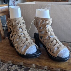 Chic Tan Woven Heels & red Strappy Sandals. 2 For The Price Of 1